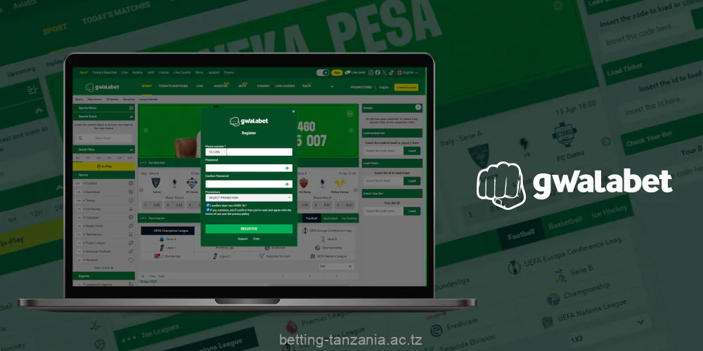 Registration in Gwala Bet Tanzania is done in a few clicks