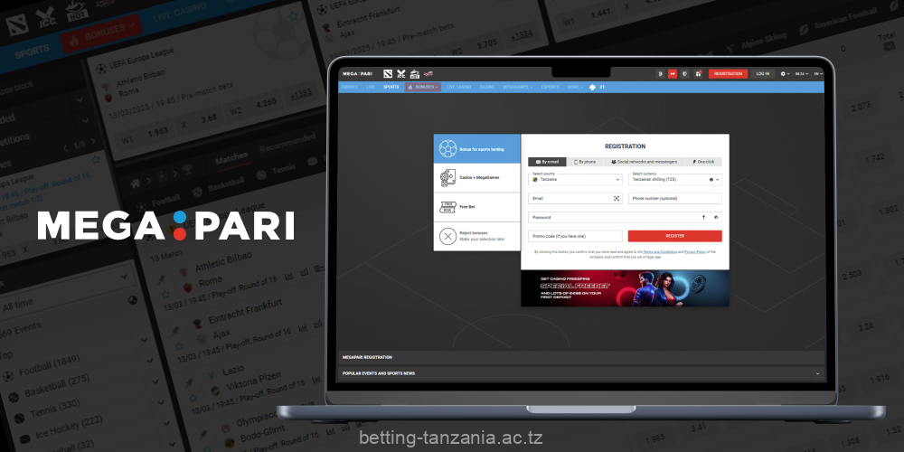 Megapari offers players from Tanzania to register via email, phone number or social media