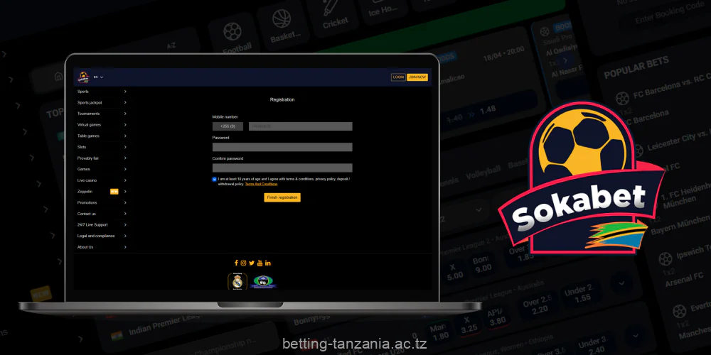 Registering with Sokabet gives Tanzanian players access to deposits, bonuses, withdrawals and other account features