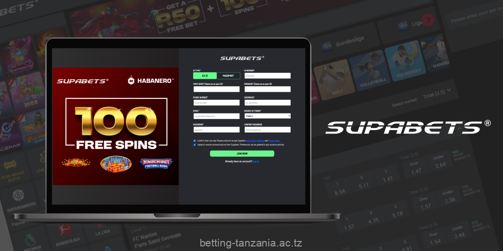 Signing up with Supabets is the first step for players from Tanzania to join the bookmaker and get access to bets