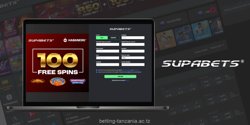 Signing up with Supabets is the first step for players from Tanzania to join the bookmaker and get access to bets