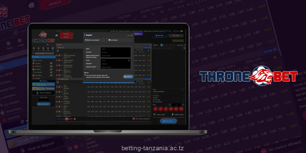 After registering at Throne Bet Tanzania, players can bet with real money