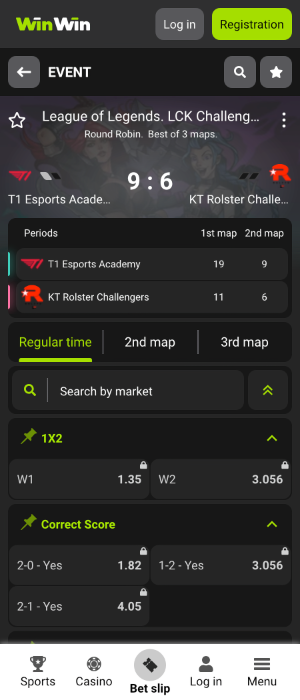 The WinWin app also offers betting on eSports
