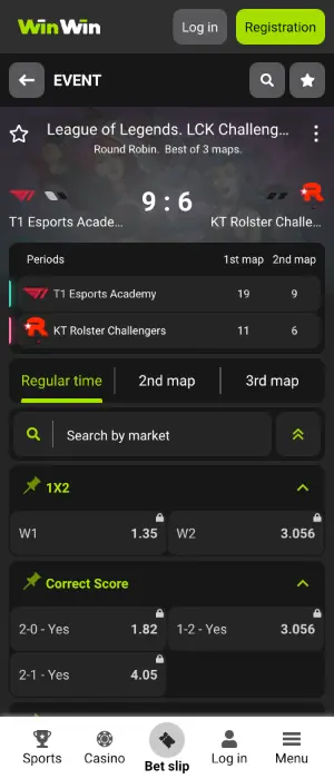 The WinWin app also offers betting on eSports