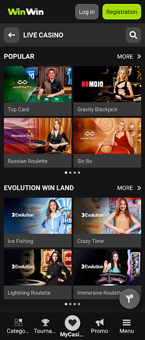 The WinWin app offers users in Tanzania games with live dealers