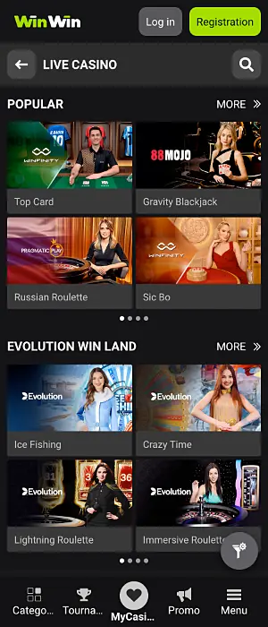 The WinWin app offers users in Tanzania games with live dealers