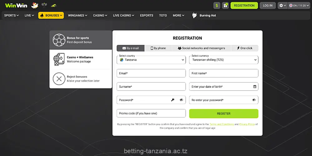 Registration at WinWin gives users from Tanzania access to all the platform's features