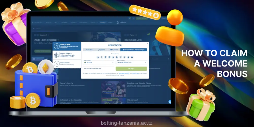 To claim a welcome bonus on Tanzanian betting sites, follow a few simple steps