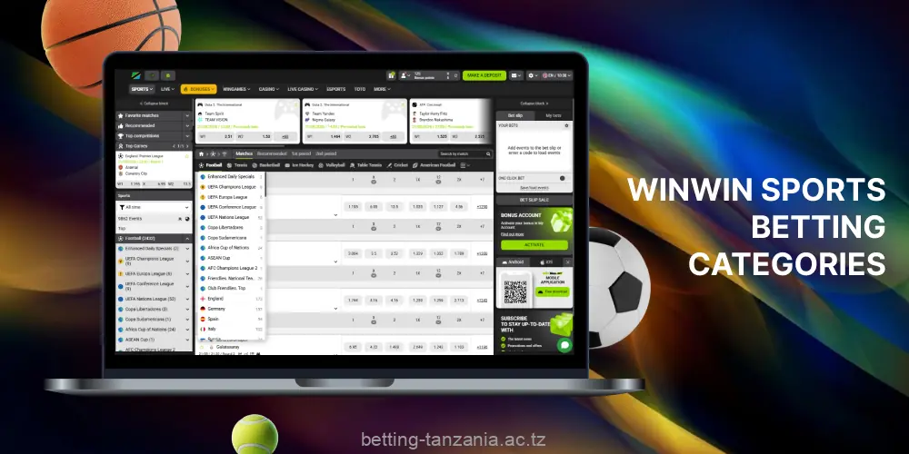 WinWin Tanzania offers a wide range of bets on popular sports, as well as local and international championships