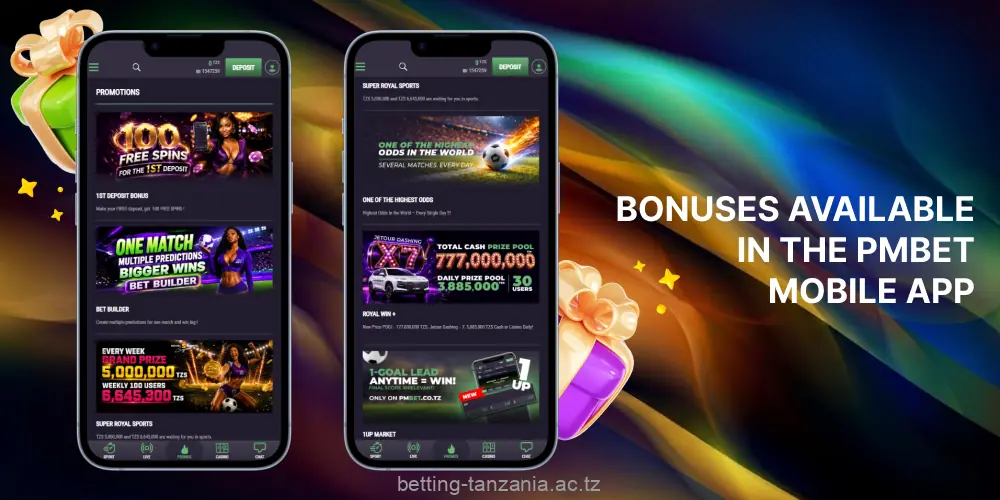 Generous bonuses and exciting promotions are available to Pmbet app users in Tanzania