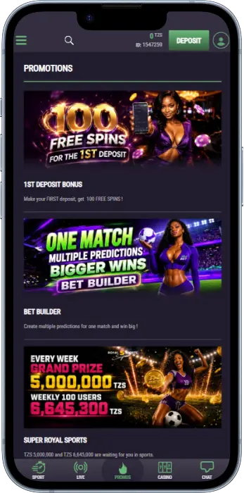 Promotions section in the Pmbet Tanzania app