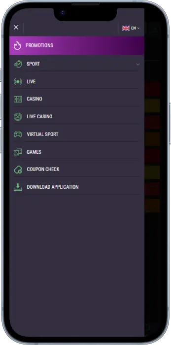 The main menu of the Pmbet app allows Tanzanian users to quickly navigate through the sections